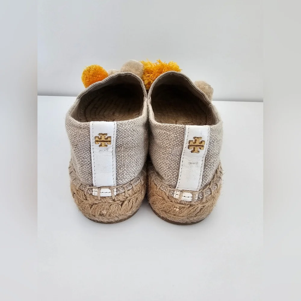 Tory Burch Ellis Pom-Pom Floral Espadrilles - Size 8 - 3D Mimosa Embroidery